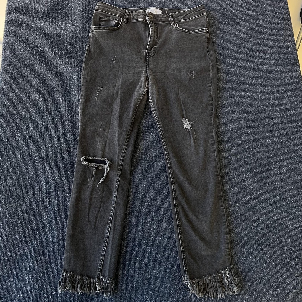 Free People Jeans Womens 30 Black Distressed Skinny Raw Frayed Fringe OB5165135